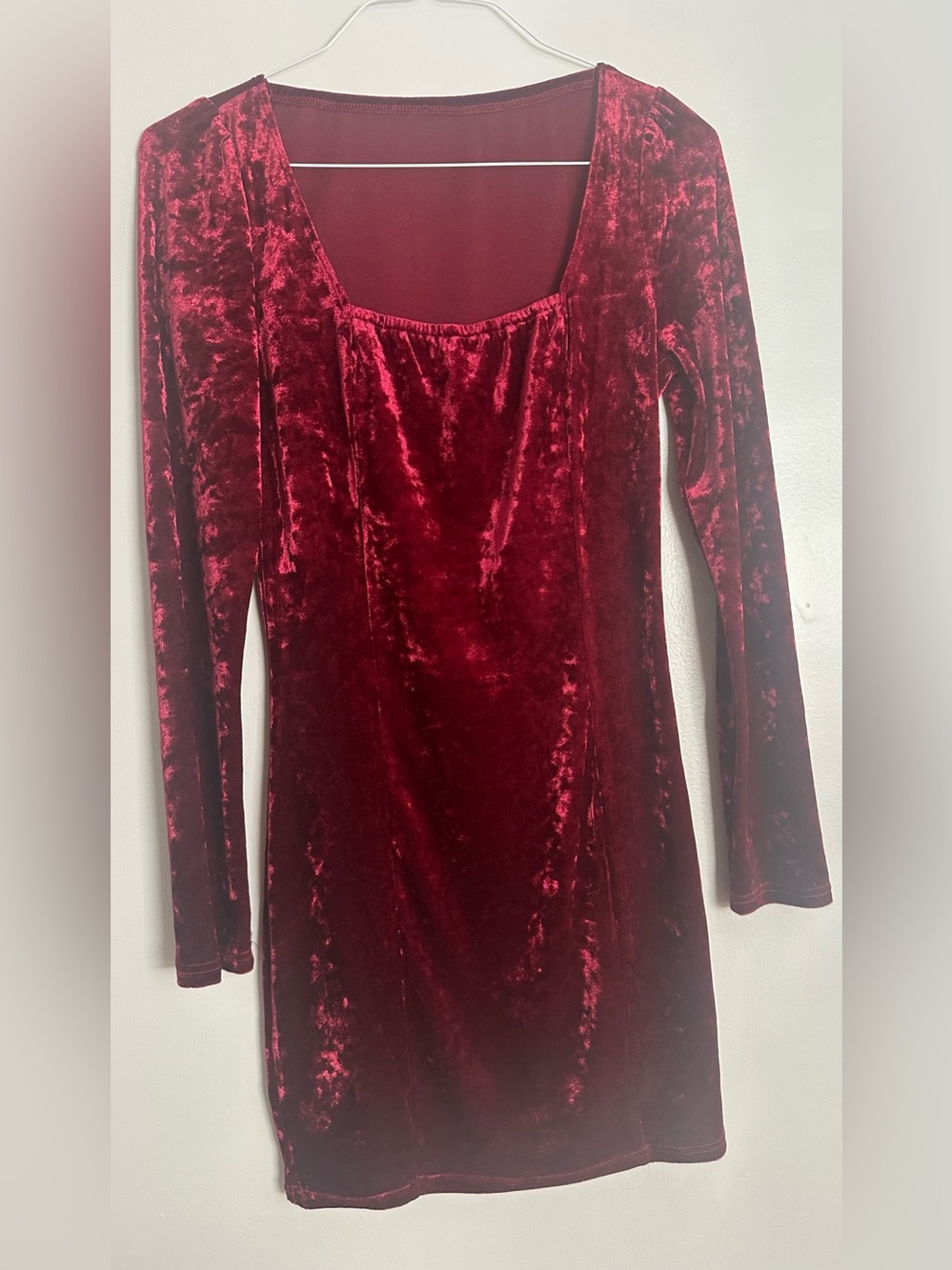 SHEIN Red Velvet Long Sleeve Mini Dress